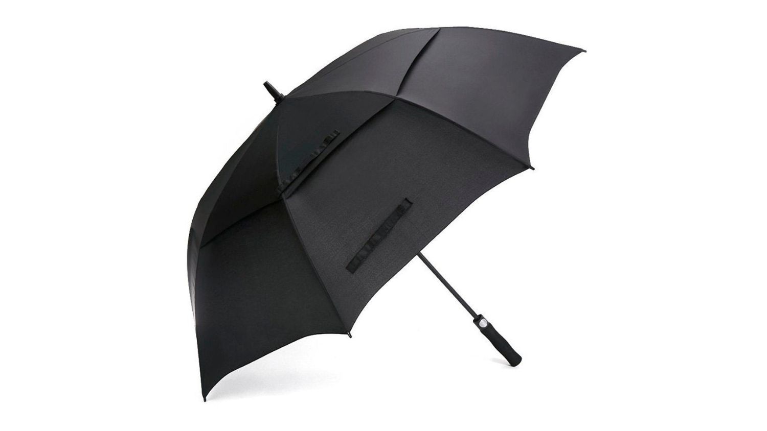 A right-angled view of a black gold umbrella