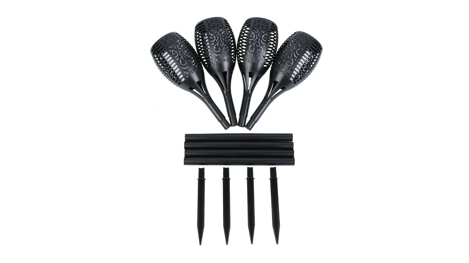 Set of four solar torch lights with stakes and extension poles