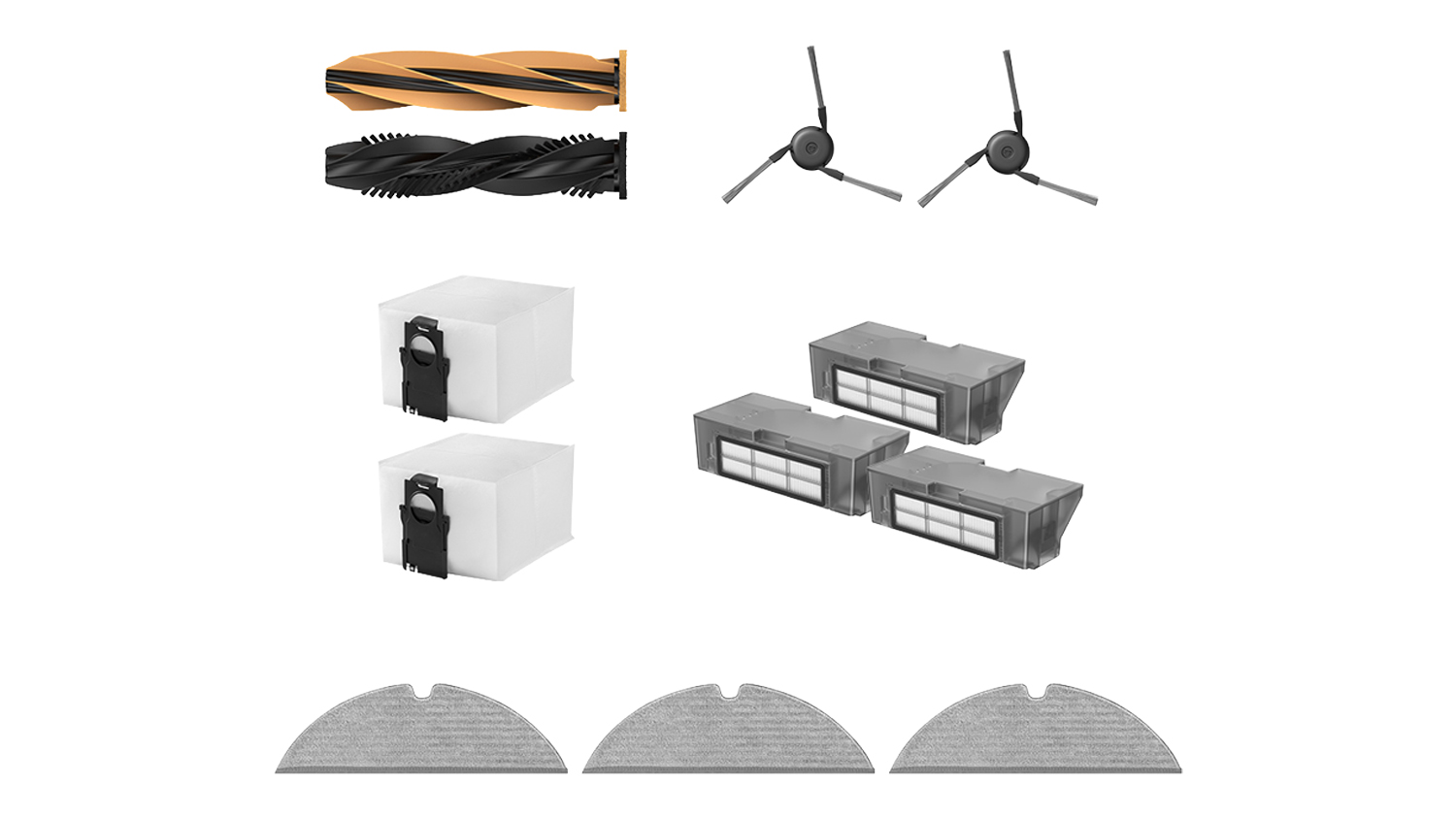 Accessories Kit for the D20 Pro Plus with brushes, filters, dust bags, and a mop pad