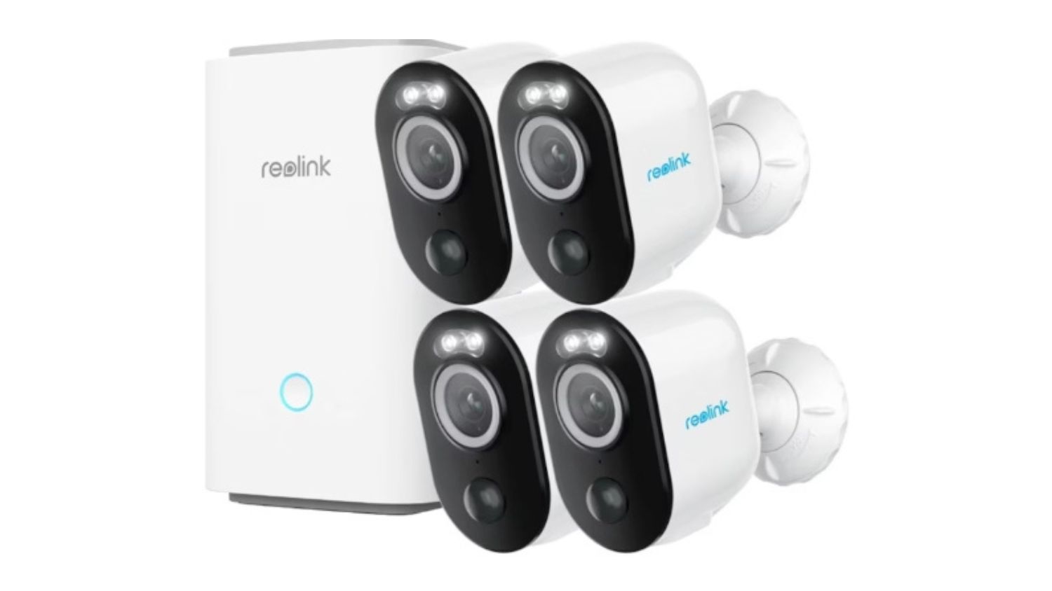 Reolink security system with four spotlight cameras and a base station