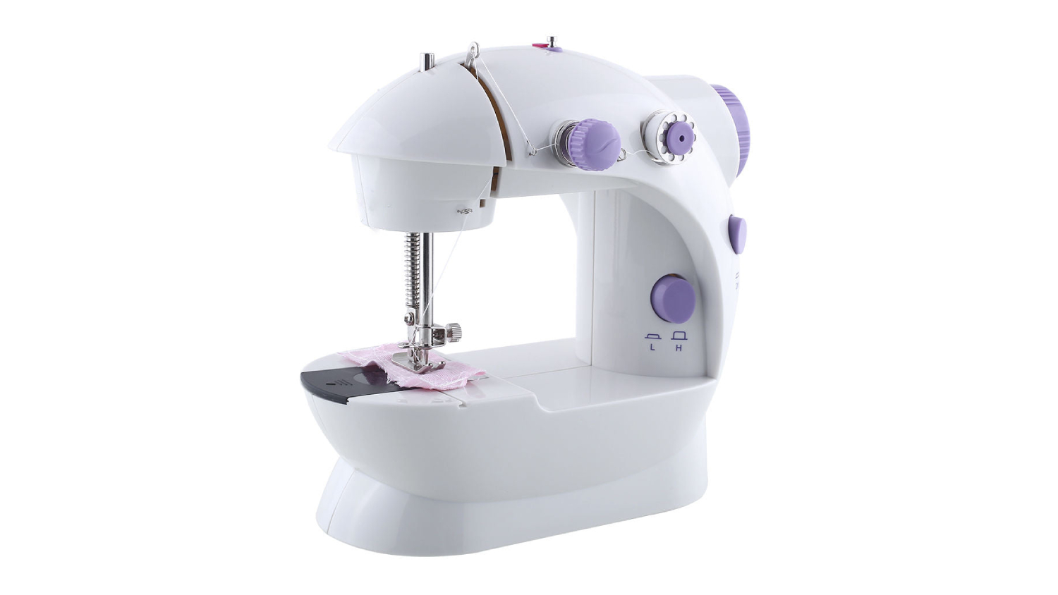 A left-angled view of the miniature sewing machine