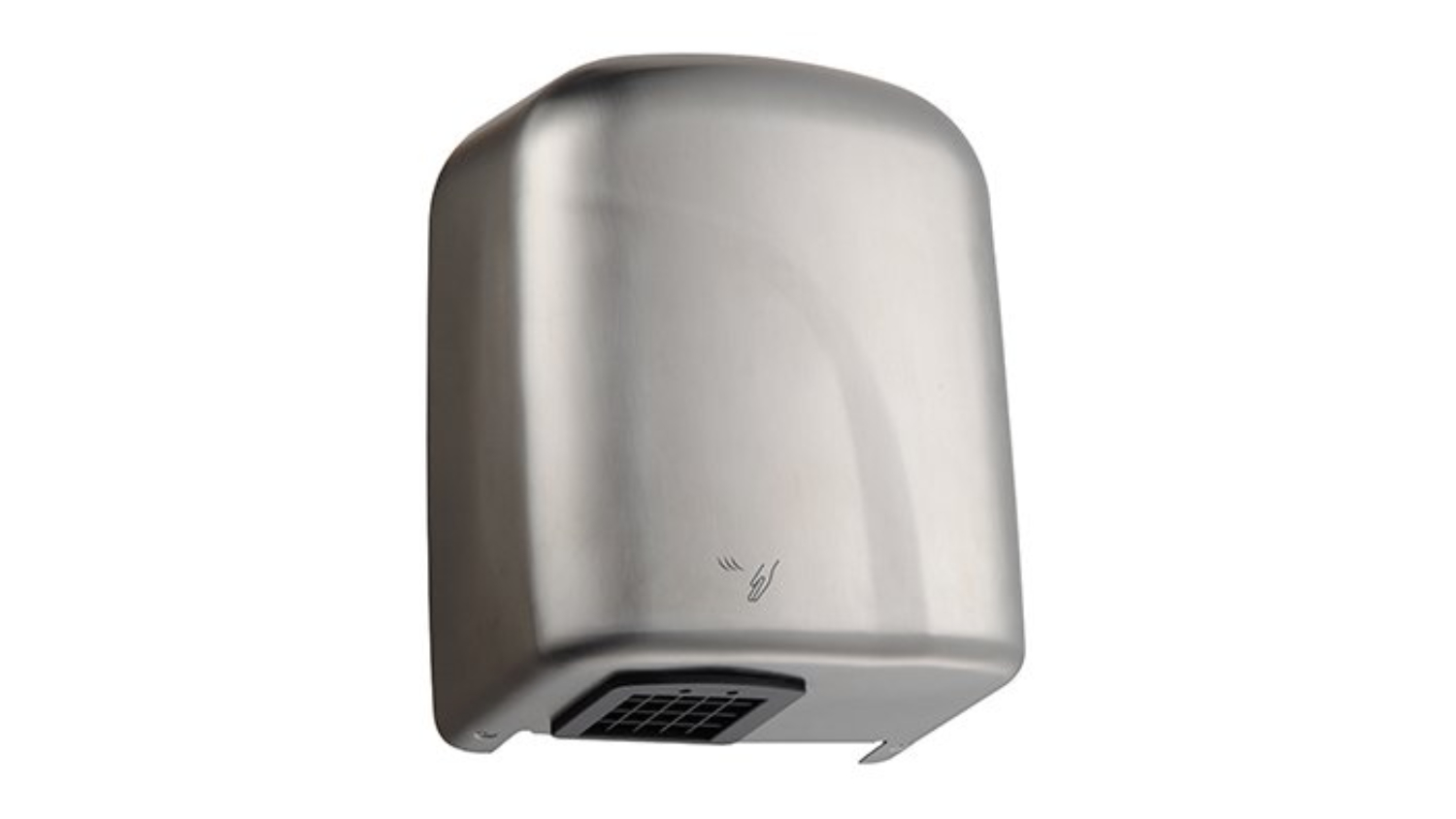 An angled right-facing front view of the MyWashroom Automatic Touchless Hand Dryer