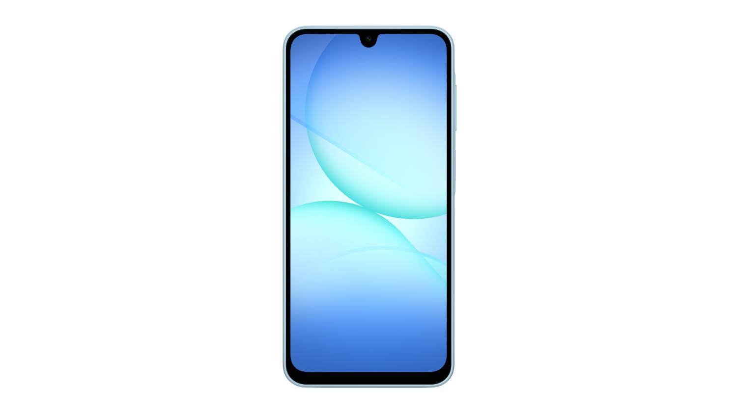 Front view of the Samsung Galaxy A17 4G smartphone in blue, showing full display