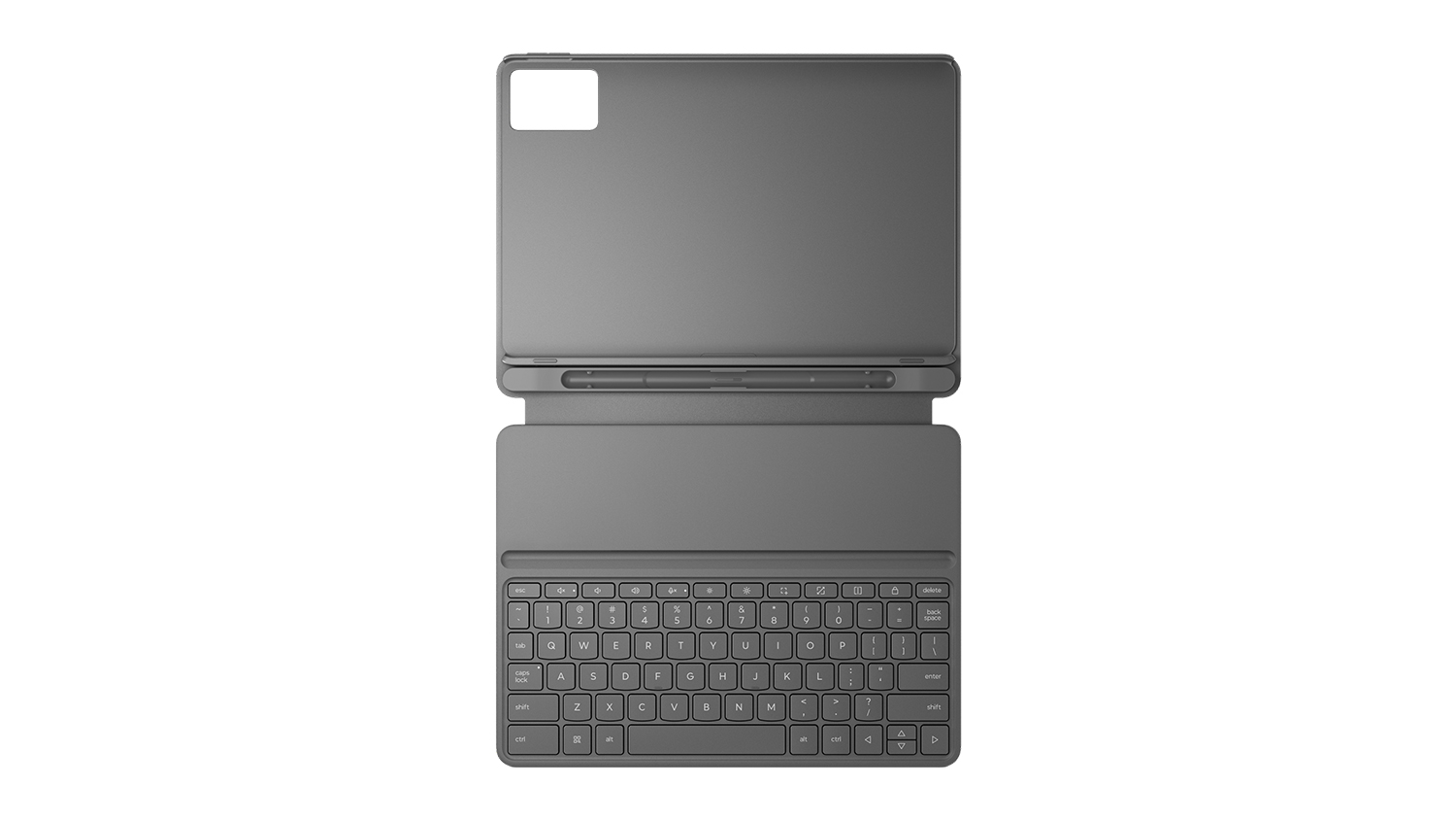 Full layout of the Lenovo Folio Keyboard, including the keyboard, spine, and rear cover