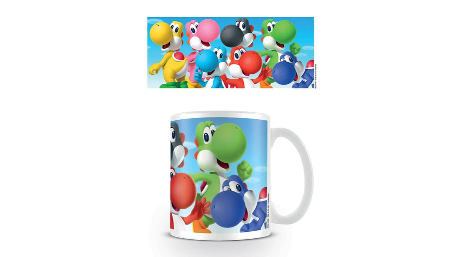 A top-down view of the Novelty art mug Super Mario Yoshi cast