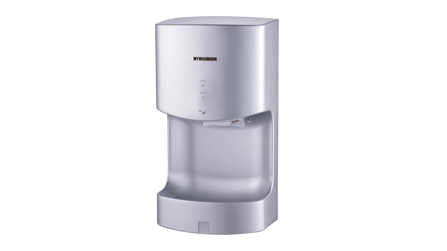 An angled front view of the MyWashroom Automatic Fast Drying Commercial Hand Dryer