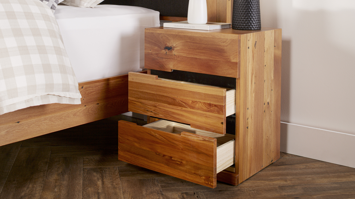 Nelson 3 Drawer Beside Table - Left 480mm