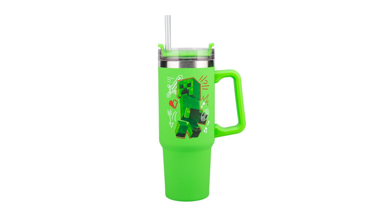 Paladone Themed Travel Cup with Lid, Straw 900ml - Green Minecraft