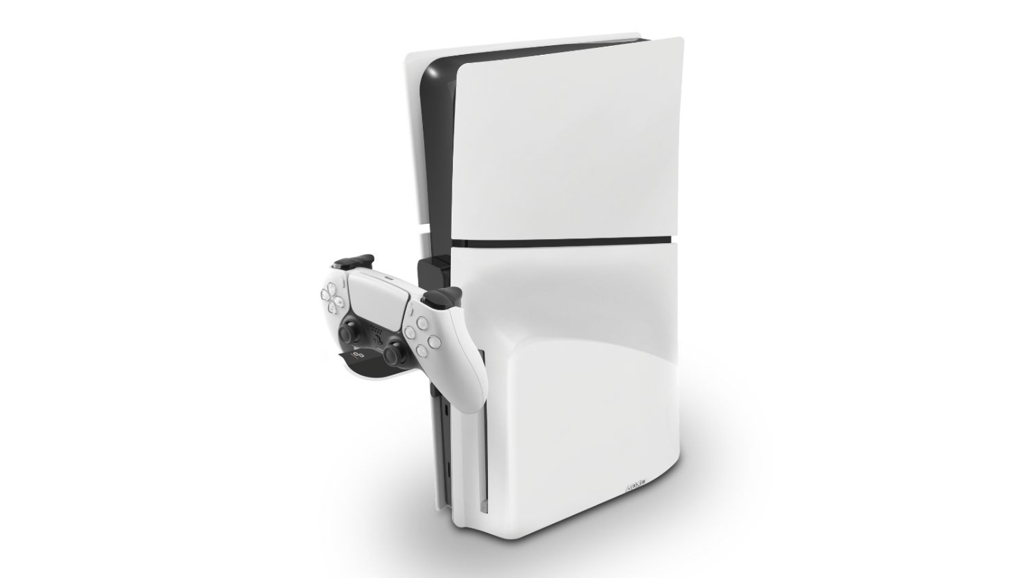 A left-angled view of a controller charging dock