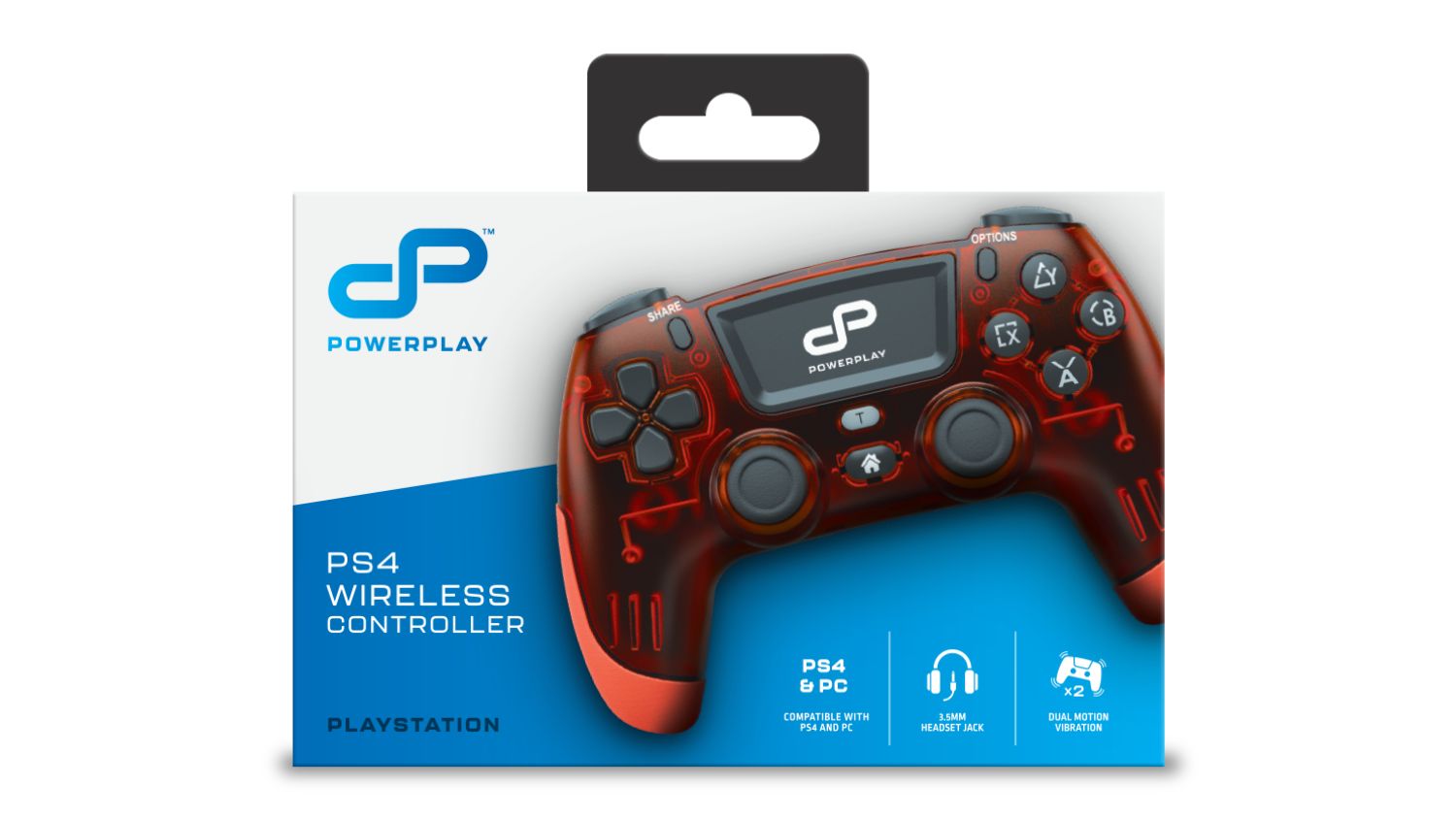 Packaging of the Powerplay wireless controller for PS4 with logo and features