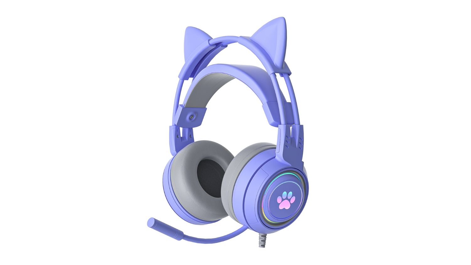 Powerplay Cat RGB Gaming Headset with Removable Ears - Purple
