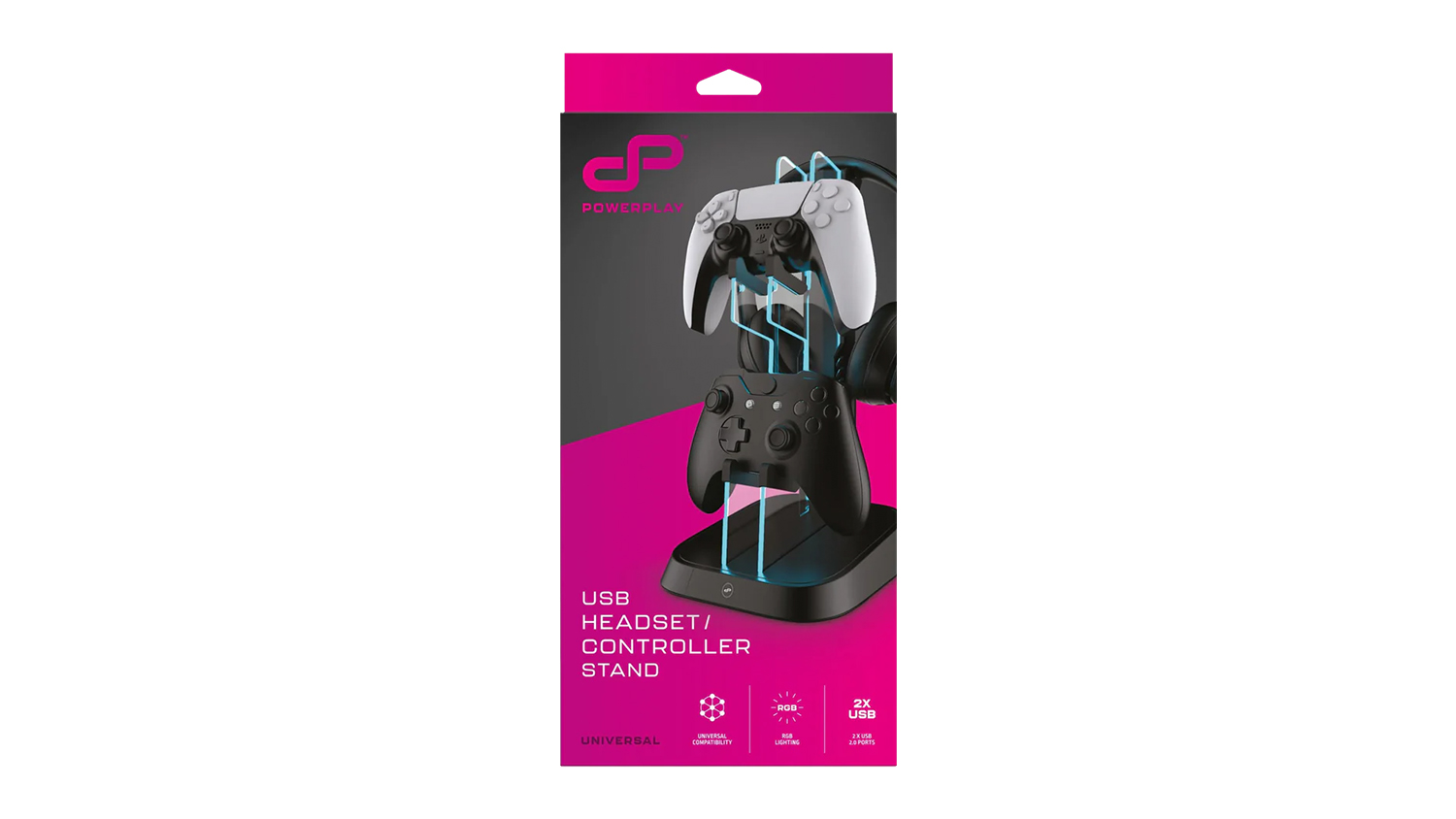 Powerplay Desktop Headset Stand with RGB Lighting, Controller Docks