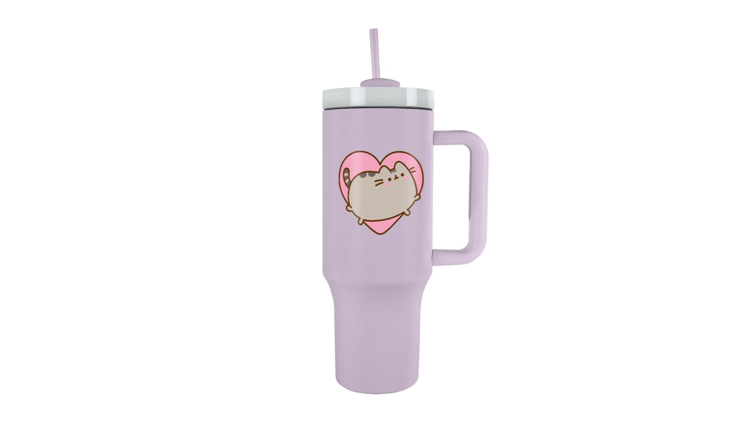 A front view of Pusheen the cat travel cup