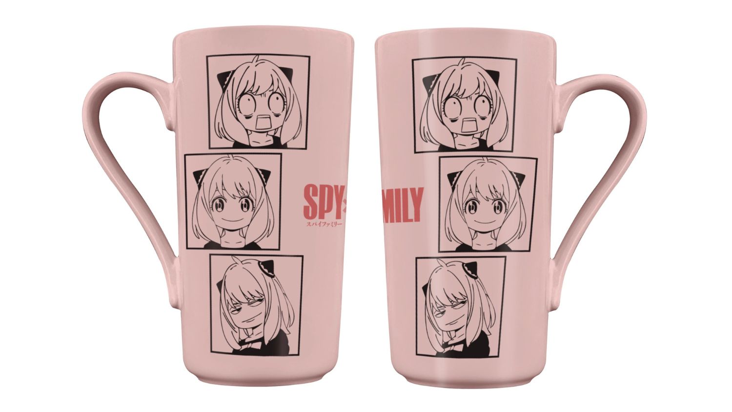 A side-by-side view of an Anya Forger novelty mug