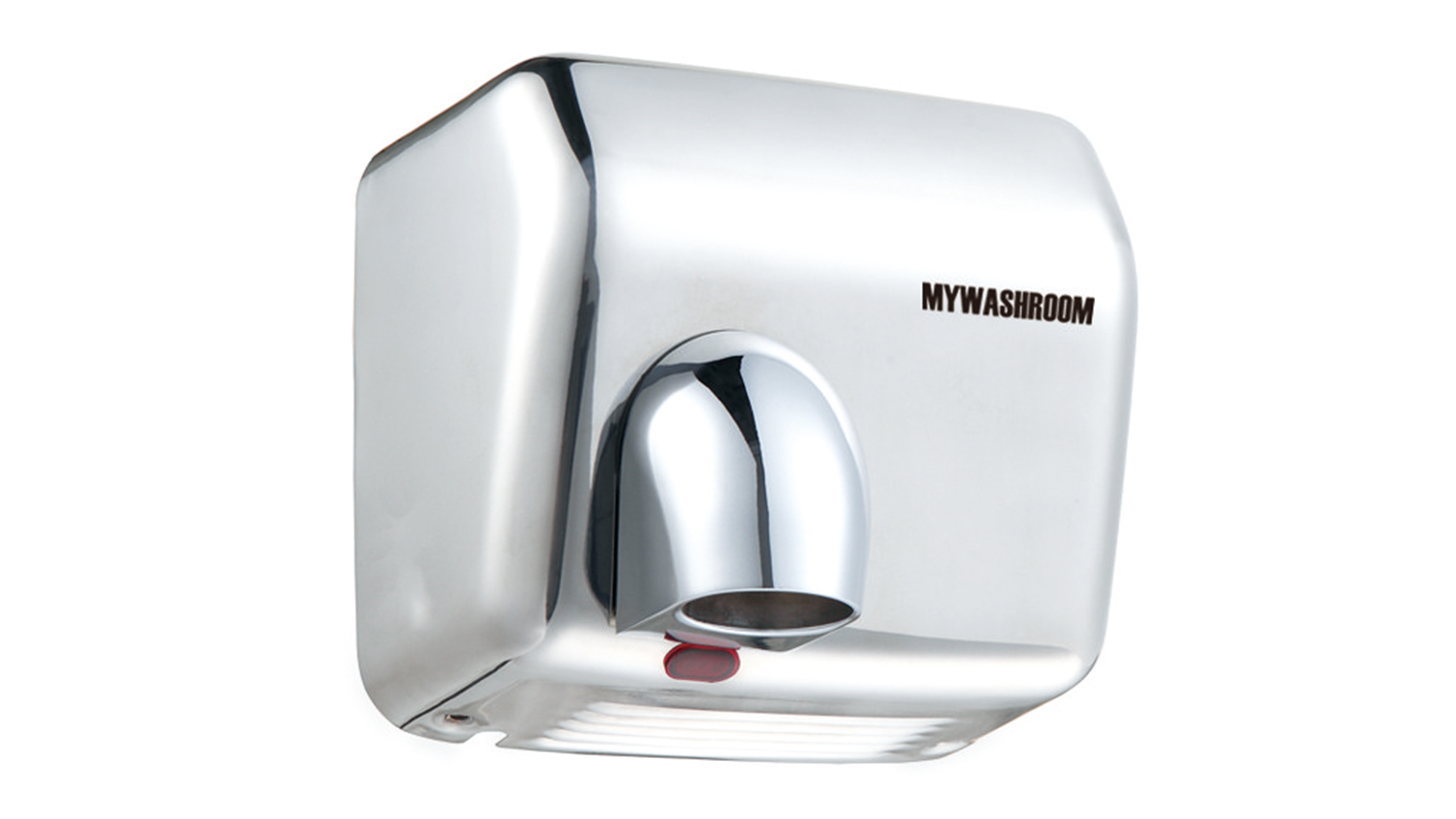 A view of the polished chrome MyWashroom hand dryer