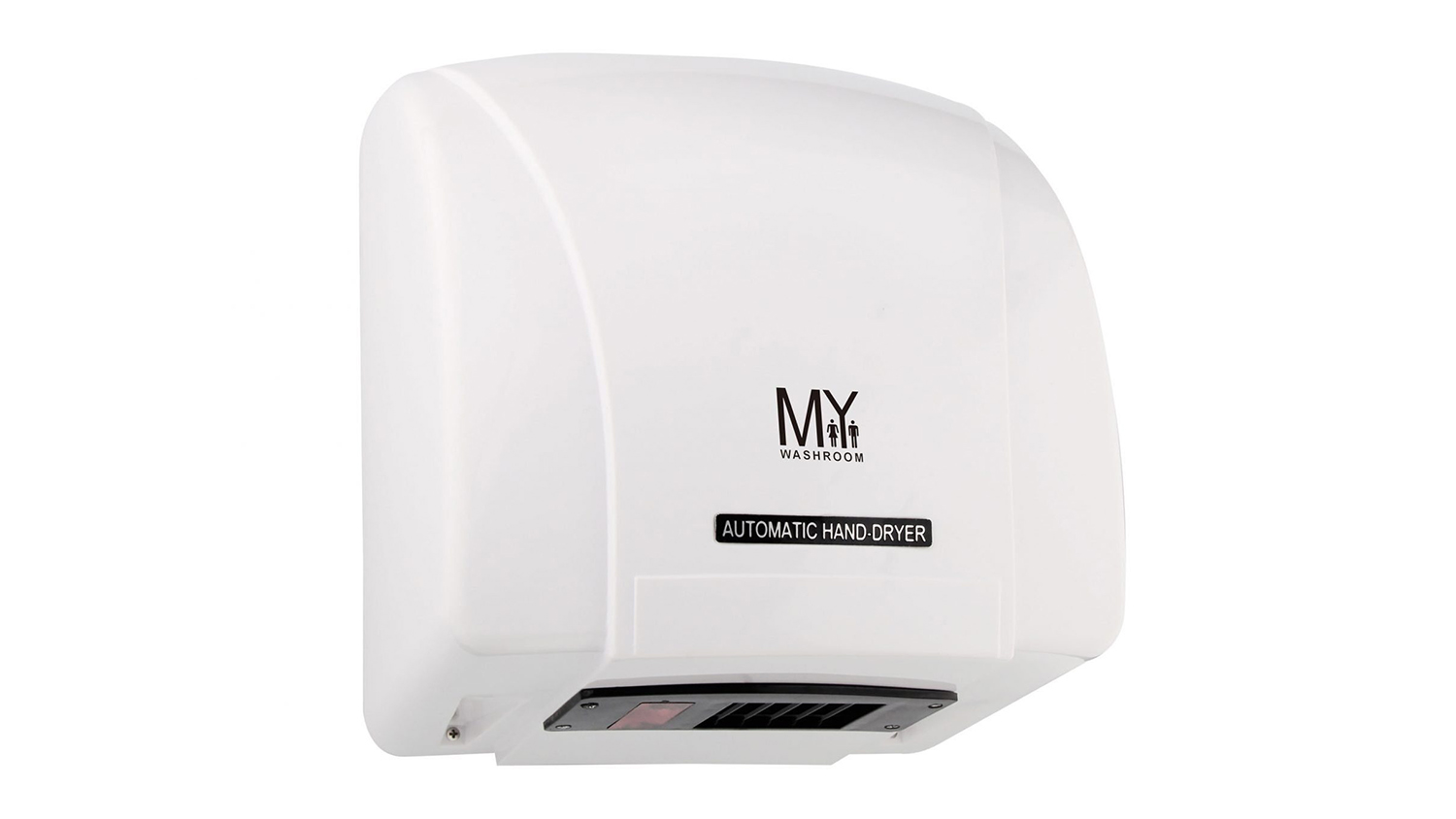 Side view of the MyWashroom automatic hand dryer with sensor and air vent