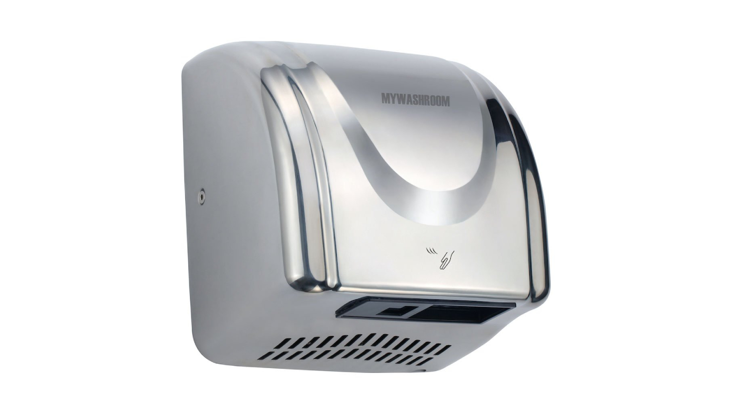 An angled front view of the MyWashroom Automatic Modern High Speed Hand Dryer