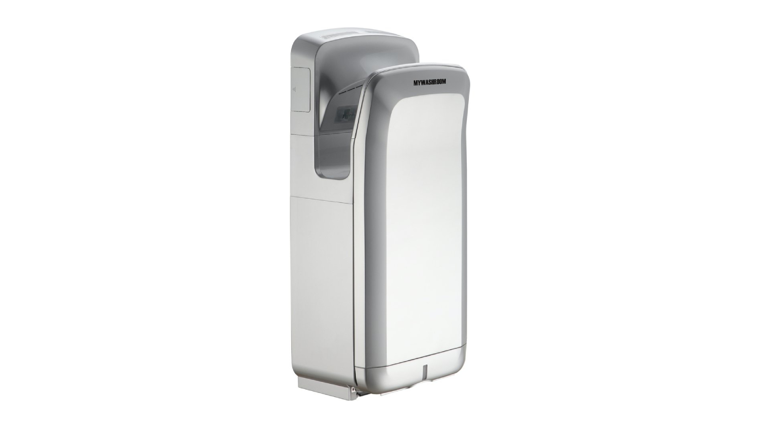 An angled front view of the MyWashroom Automatic Wall Mounted Commercial Jet Hand Dryer