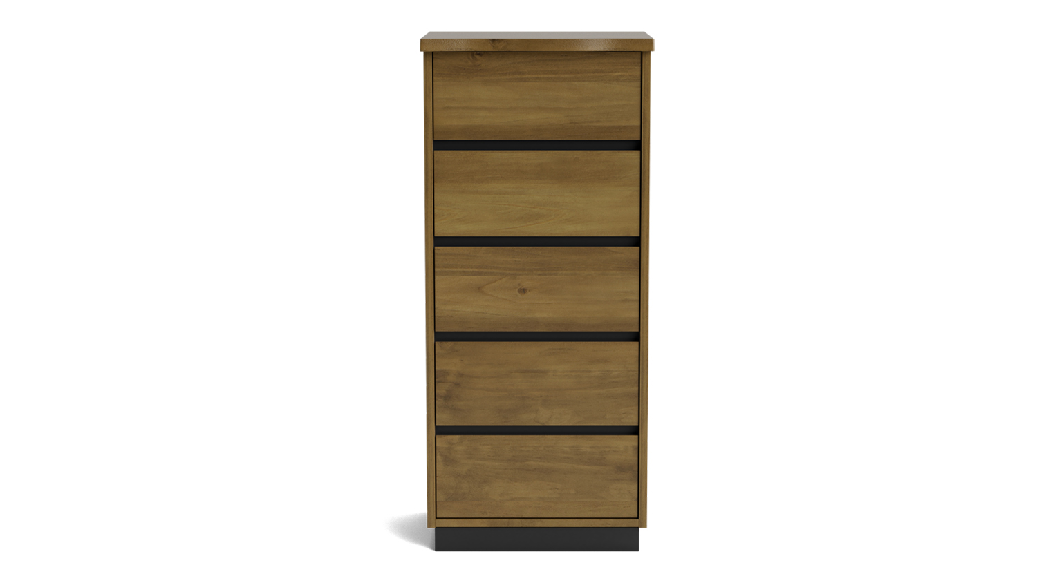 Front view of a Neo 5 Drawer Lingerie Chest in crate finish with five drawers and a black base