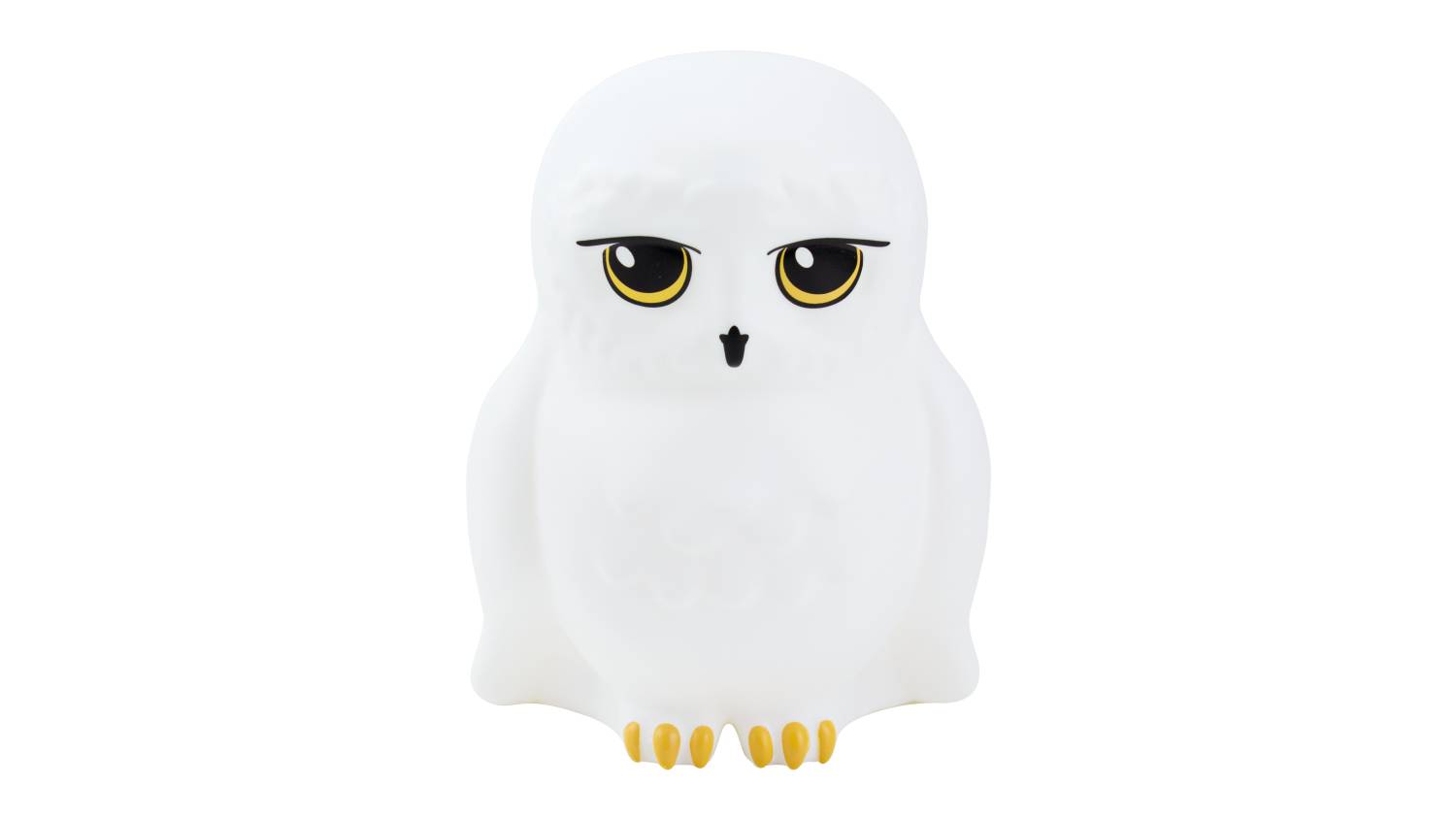 White Hedwig-shaped LED light with yellow eyes and beak detail