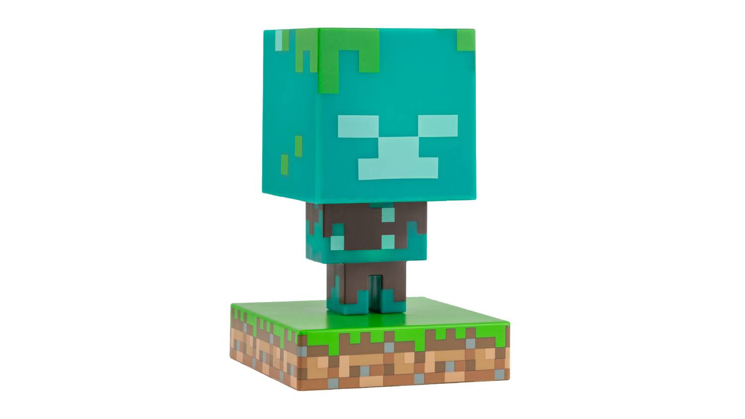 Paladone Novelty Icon Light shaped like a pixelated underwater zombie standing on a grassy block base