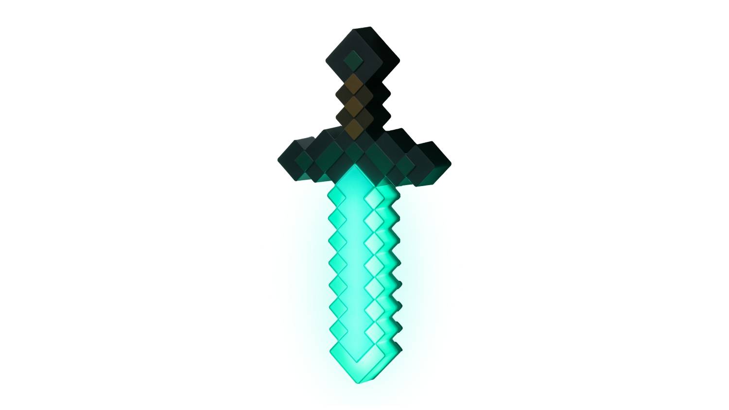 Paladone Novelty Diamond Sword LED Light glowing bright aqua blue, with jagged blade edges