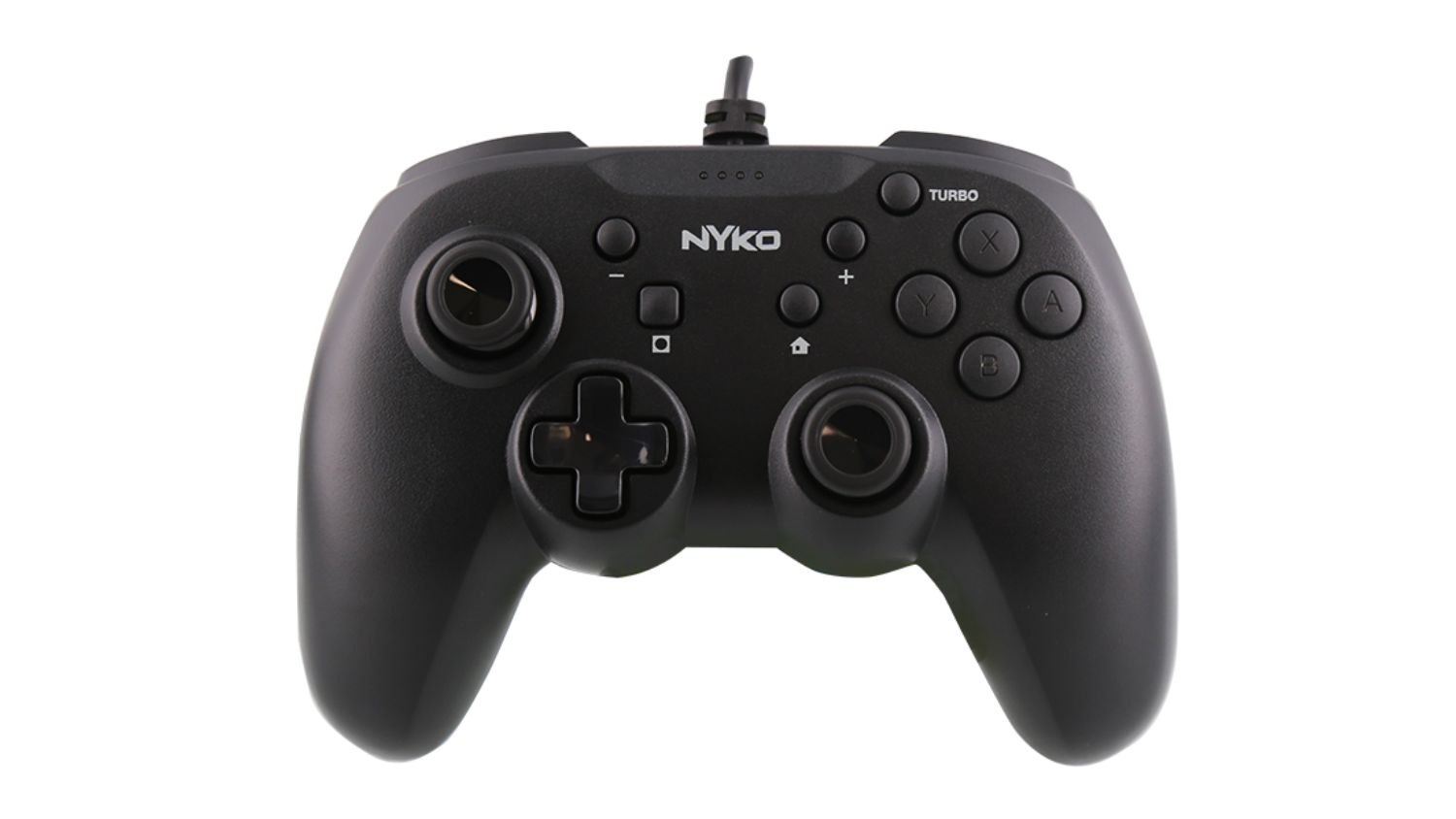 Black Nyko Prime Wired Controller for Nintendo Switch with dual joysticks, D-pad, and turbo button