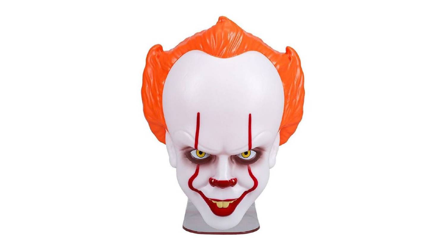 Pennywise mask-shaped LED light with bright orange hair and a smooth white surface