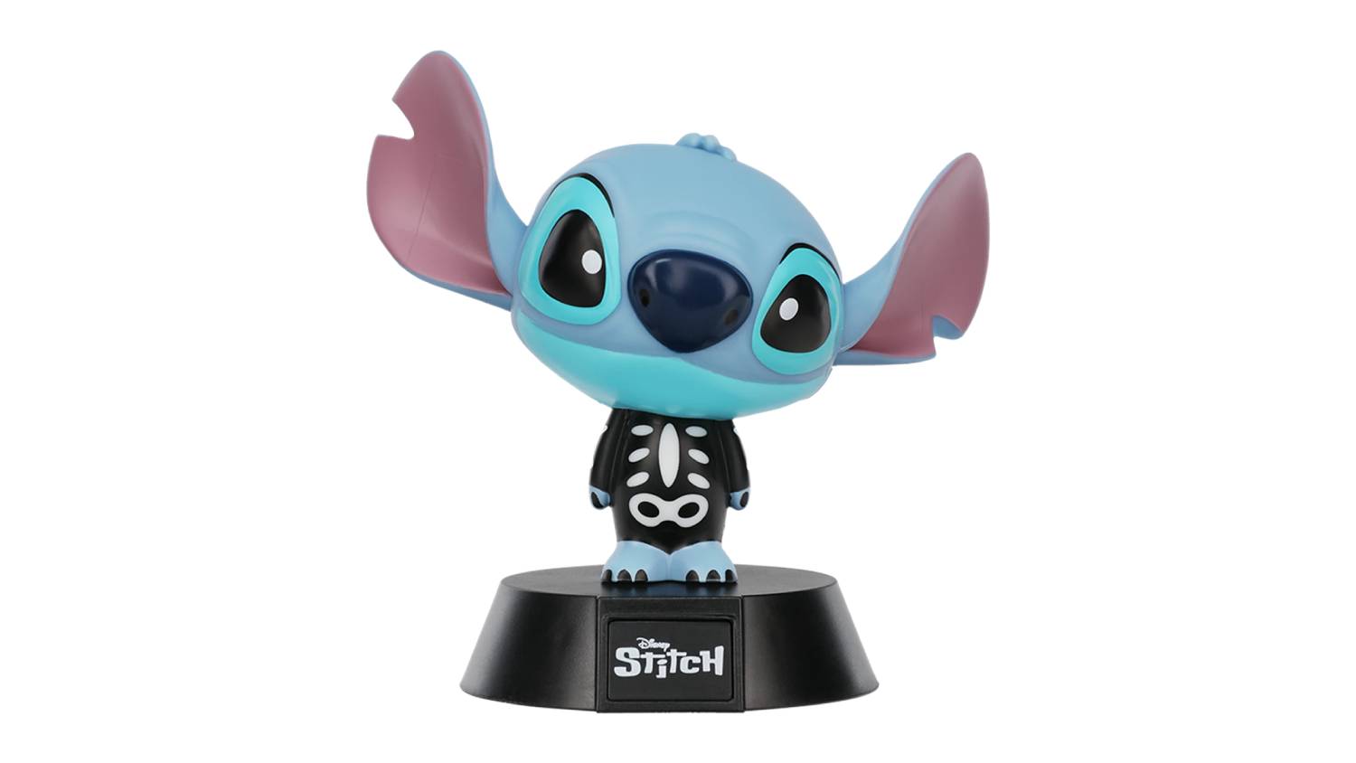 Paladone Novelty Stitch Light wearing a black skeleton costume, standing on a black base