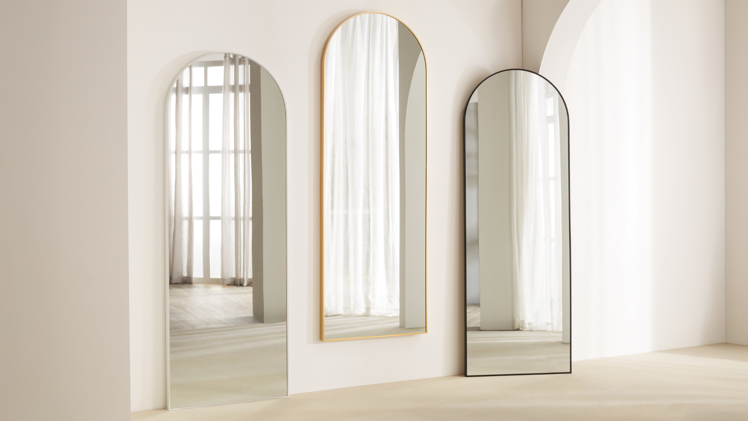 170cm Arch Metal Frame Mirror showcasing White, Gold and Black Frames