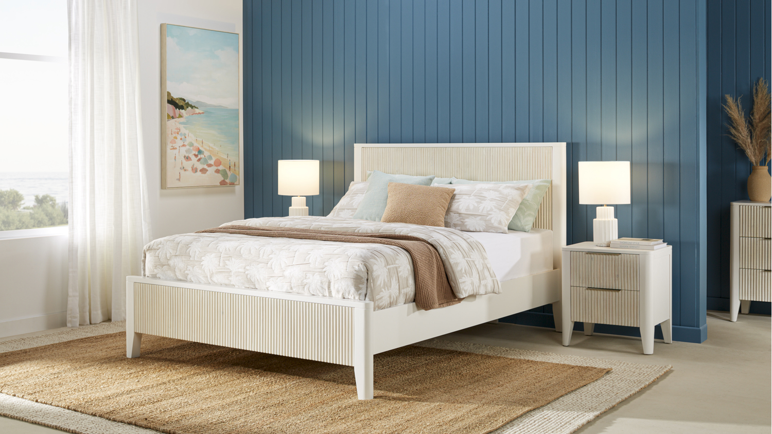 Full bedroom set featuring a Haiti Queen Bed Frame