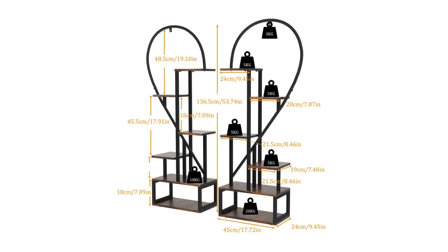 Pretty & Practical 6-Tier Versatile Decorative Plant Stand Small - Half-Heart