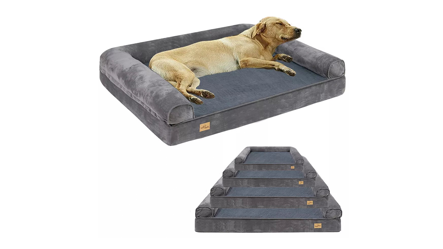 Pretty & Practical Plush Pet Bed with Bolsters Large 100 x 75 x 19cm - Grey
