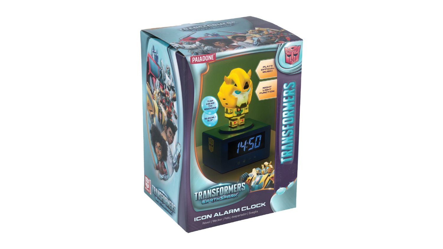A packaging for the Transformers Bumblebee novelty alarm clock