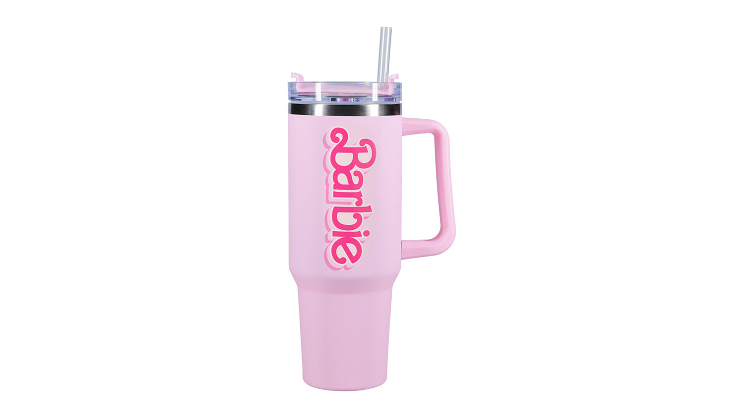 Pink Barbie 900ml travel tumbler with handle and lid