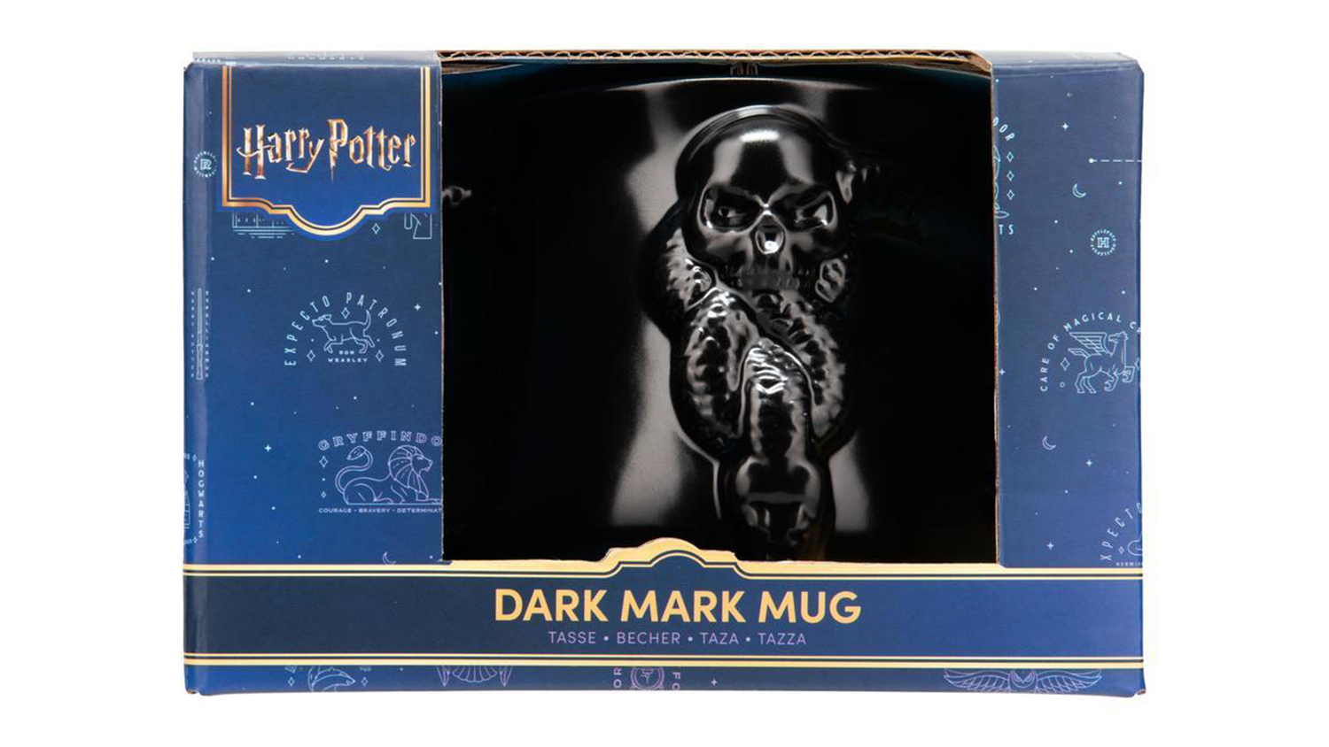 Enjoy every sip with the Paladone Novelty Shaped Mug. This officially licensed Dark Mark Cauldron-theme mug combines fun design with practical use. It's the perfect gift for any Harry Potter fan and a standout addition to any mug collection. Key Features Dark Magic Mornings: Bring a touch of dark magic to your morning coffee with this Harry Potter Dark Mark Mug. The 400ml (13 fl oz) black ceramic mug is inspired by the mysterious world of the Death Eaters. Sinister Serpent Design: Features Nagini, Voldemort's infamous serpent, elegantly coiled around the mug, seamlessly forming the handle for a striking, collectible look. Official Merchandise: Officially licensed Harry Potter product, the Dark Mark Mug is a must-have for any Potterhead and makes an unforgettable gift. *Not suitable for dishwasher or microwave use.