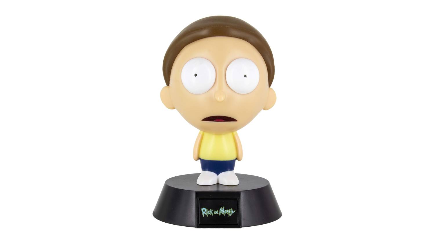 Paladone Rick and Morty Icon Light featuring Morty figure with a yellow shirt, blue pants, and white shoes