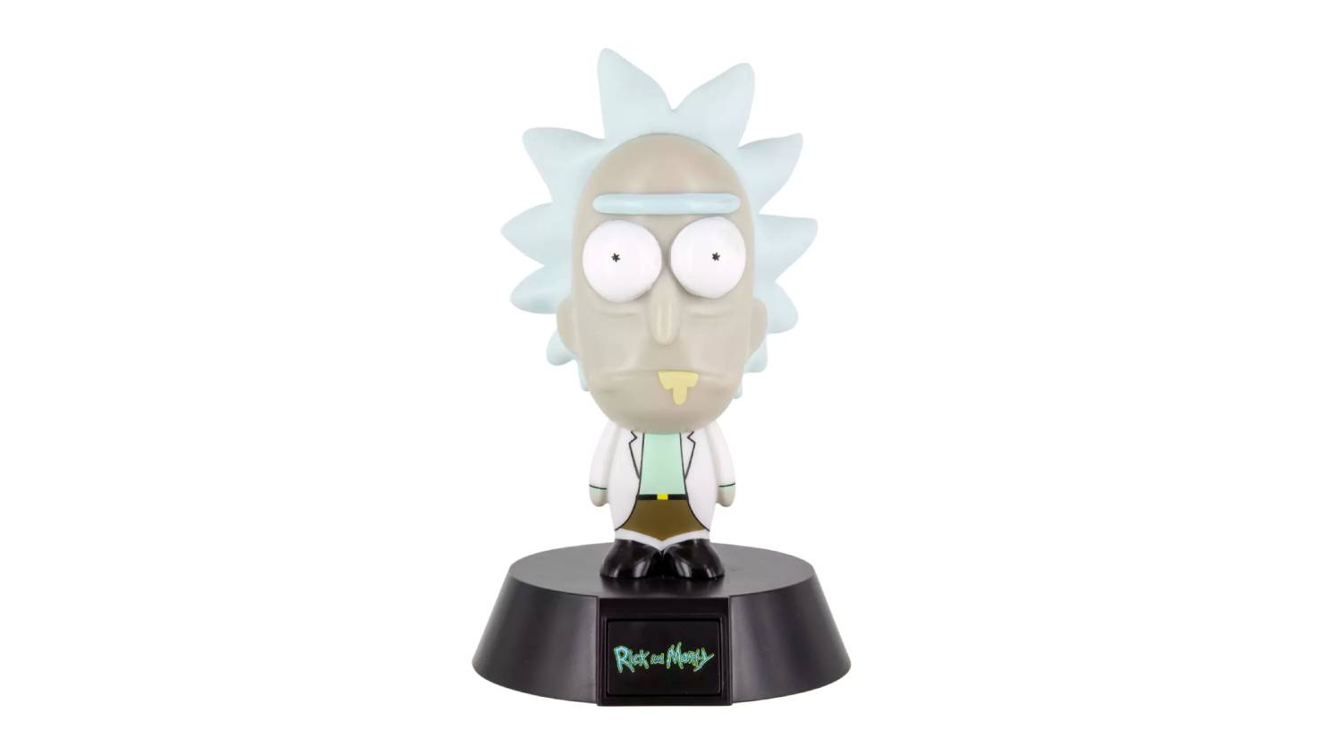 Paladone Novelty Icon Light featuring Rick Sanchez on a black base with the “Rick and Morty” logo