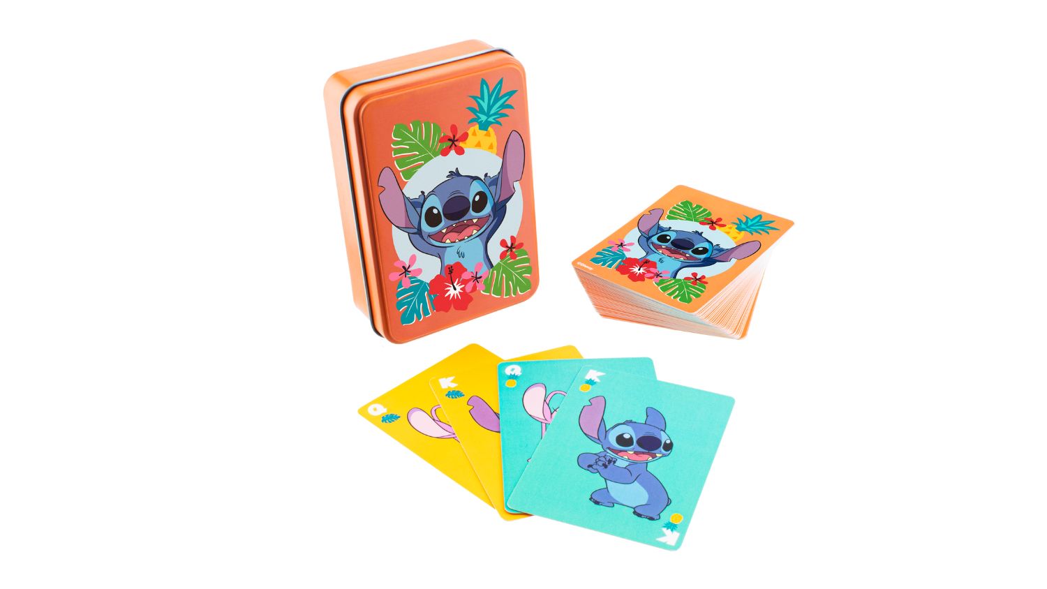 A top-down view of the Stitch playing car, their and its metal case