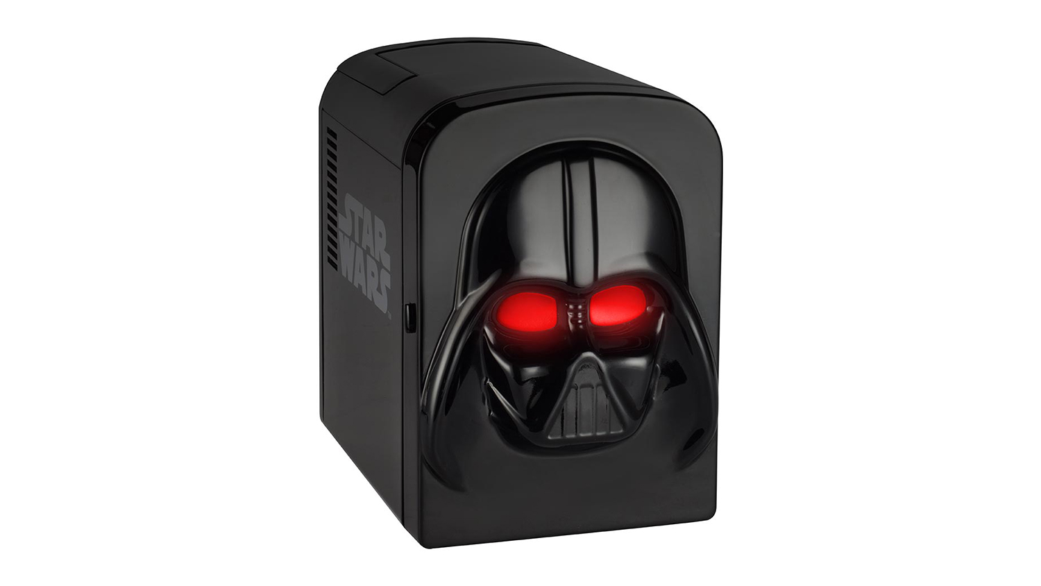Ukonic Themed Thermoelectric Mini Fridge with a Darth Vader helmet design with illuminated red eyes