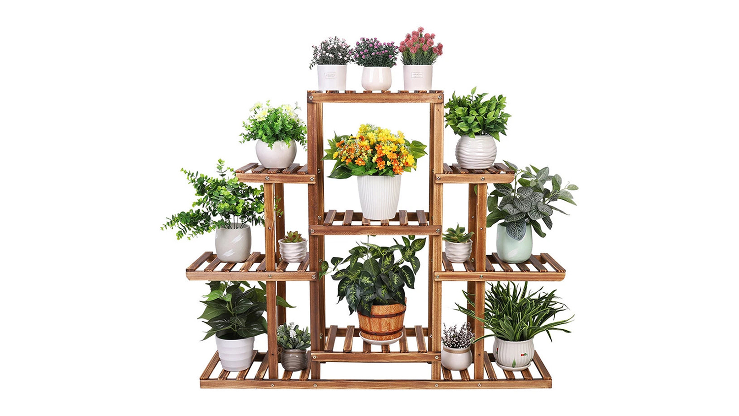Pretty & Practical 9-Tier Wooden Plant Stand - Natural