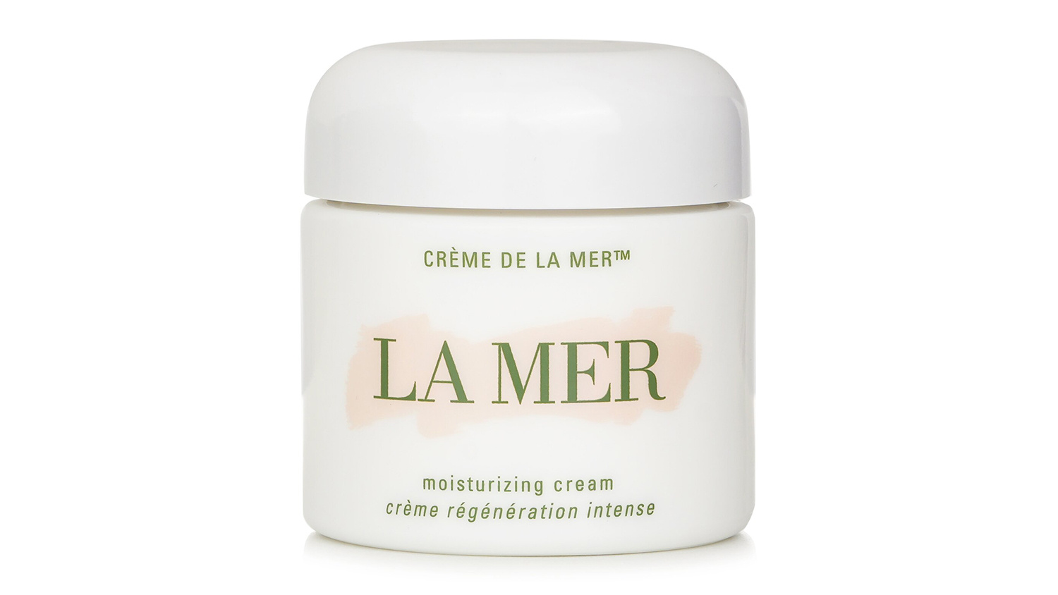 Front view of the white jar of La Mer Crème de la Mer The Moisturizing Cream