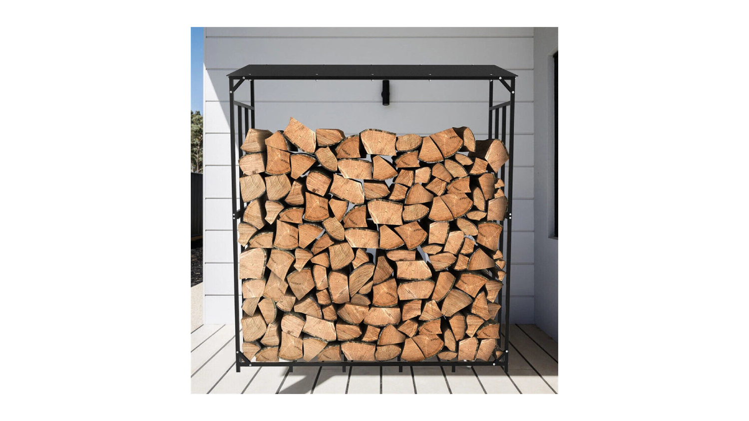 Pretty & Practical Heavy Duty Iron Firewood Rack with Cover - Black