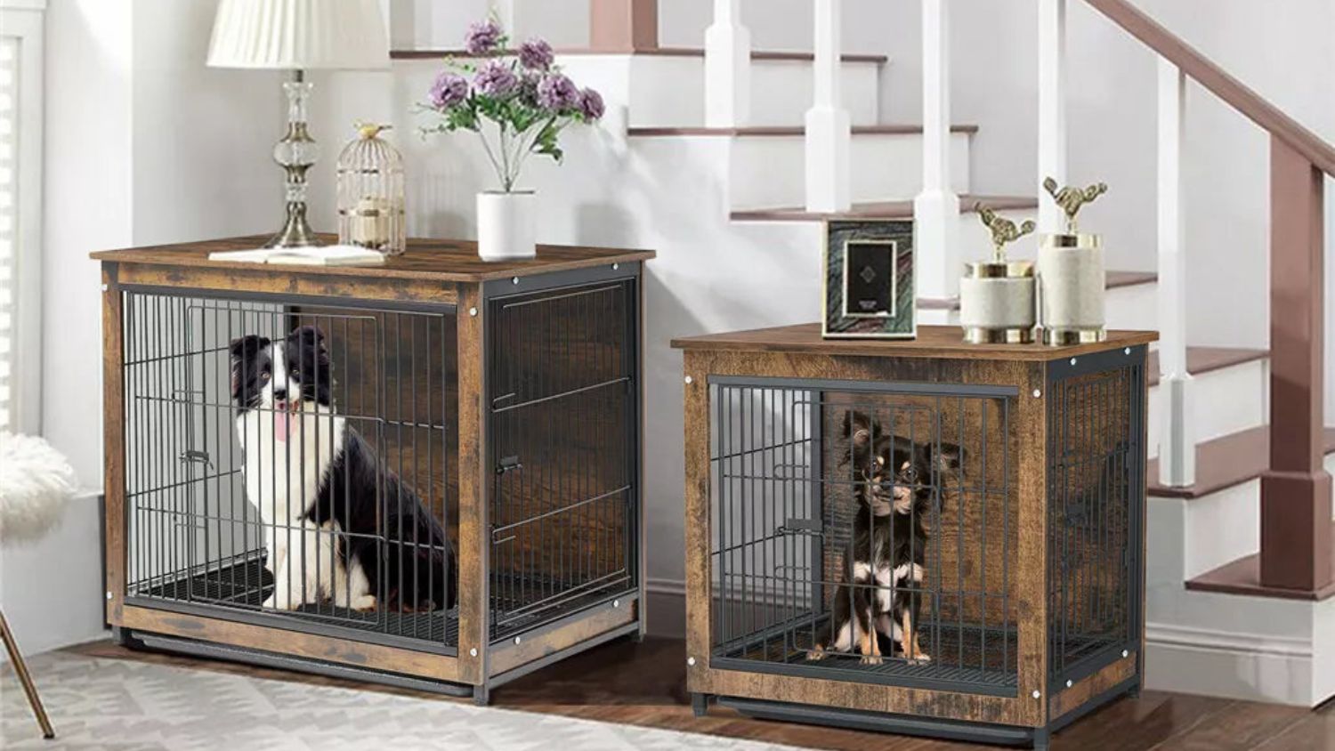 Pretty & Practical Double-Door Wooden Pet Crate with Removable Tray 63 x 51 x 59cm - Walnut
