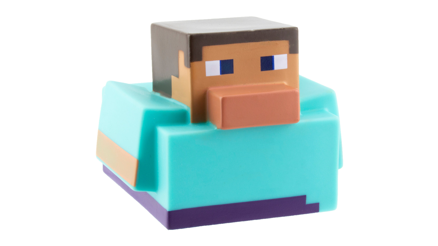 An angled front view of the minecraft steve bath duck
