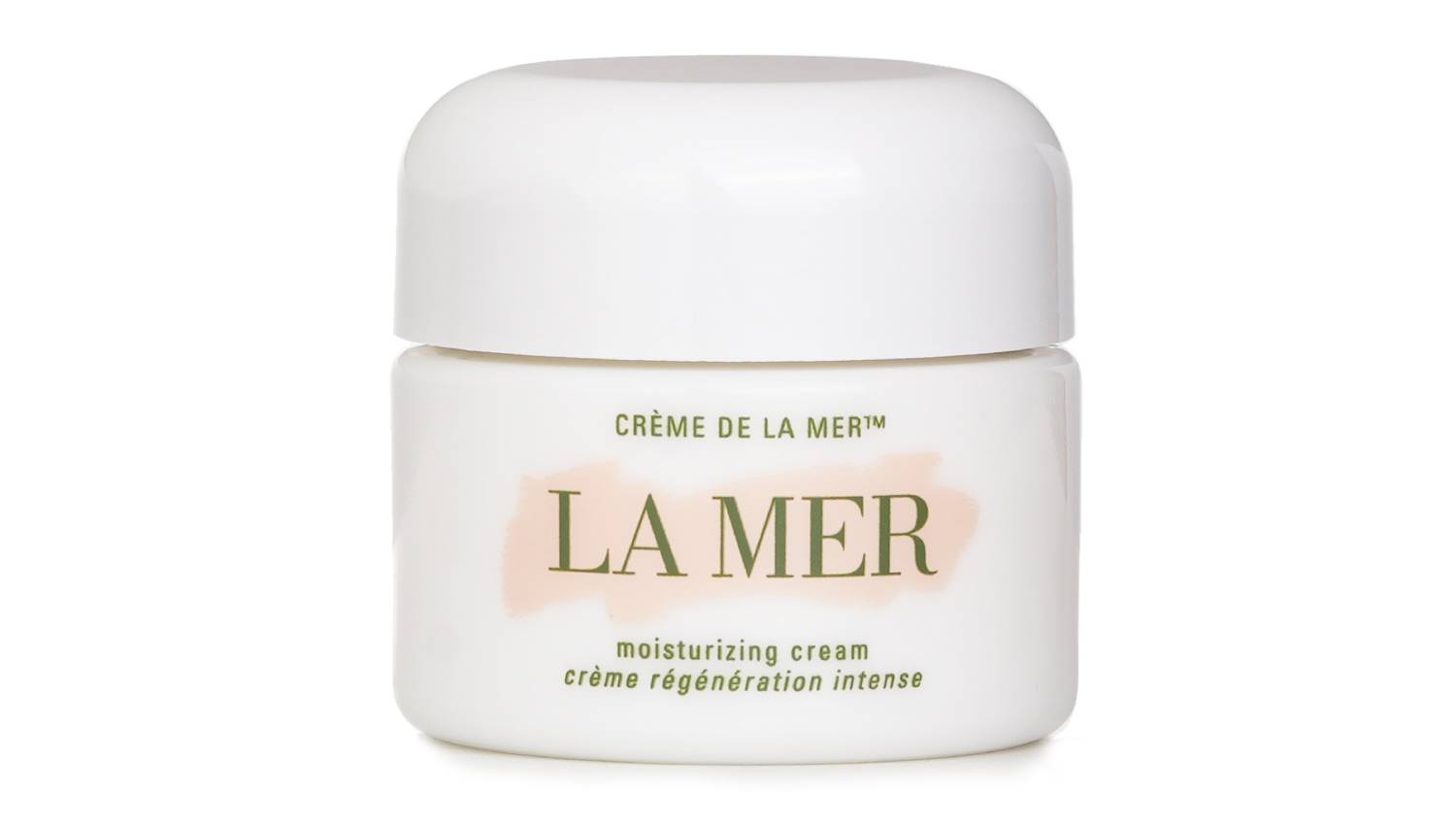 Front view of La Mer Crème de la Mer The Moisturising Cream with a rounded white lid