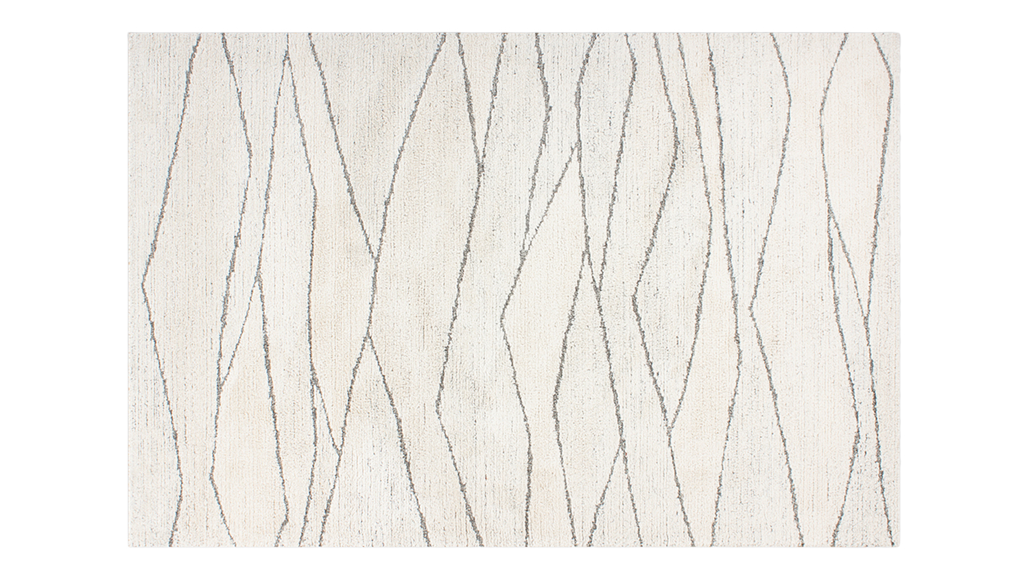 Everest Rug in ecru with an abstract linear pattern of irregular vertical lines in soft silver tones