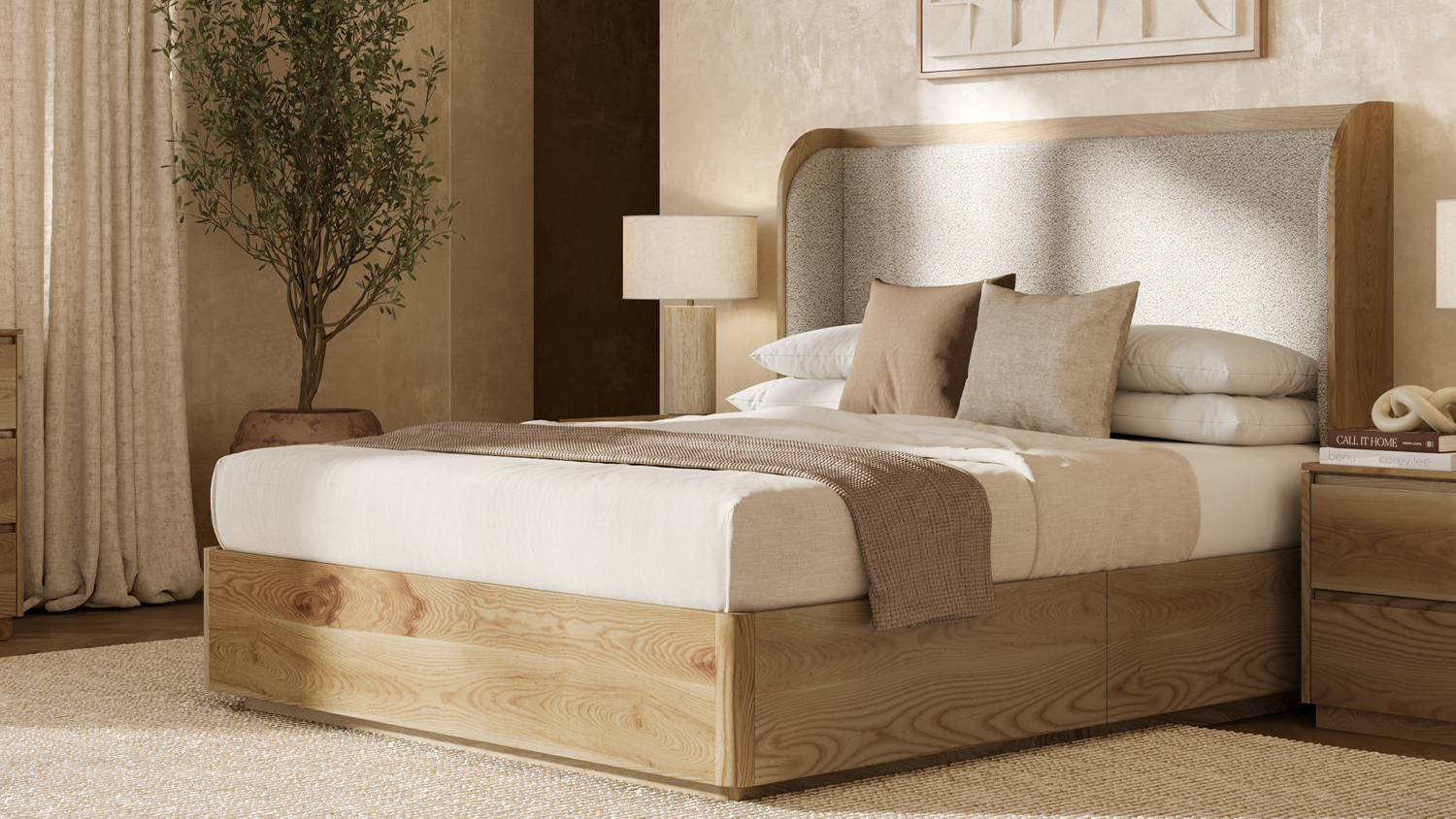 Fawn Queen Upholstered Bed Frame