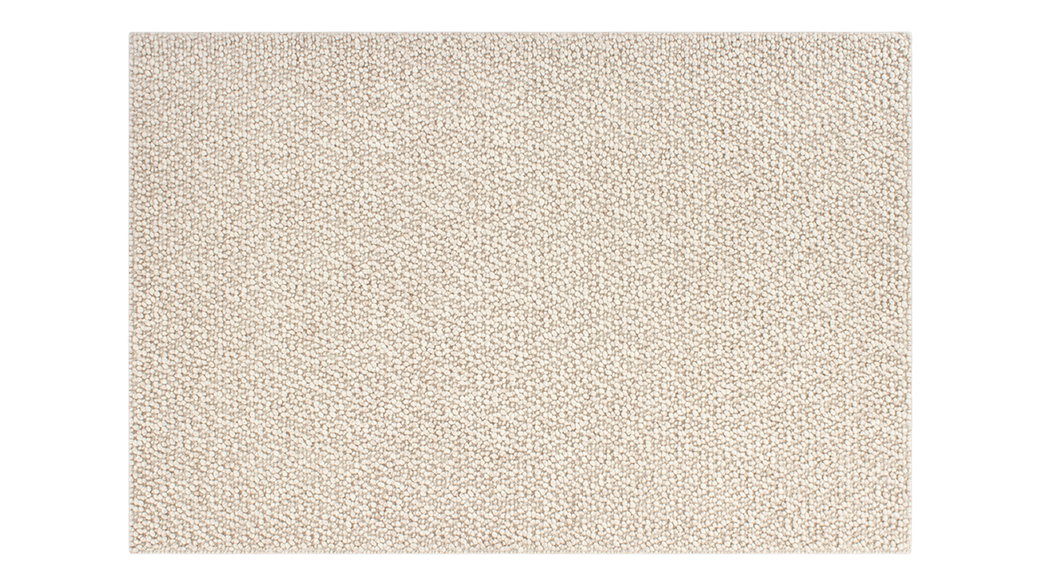 Rectangular rug in a neutral pebble shade with a textured, hand-knotted surface made of thick wool