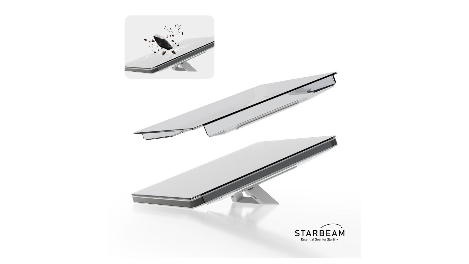 Protective HDPE hard cover shown on Starlink Mini dish with impact-resistant design and secure fit